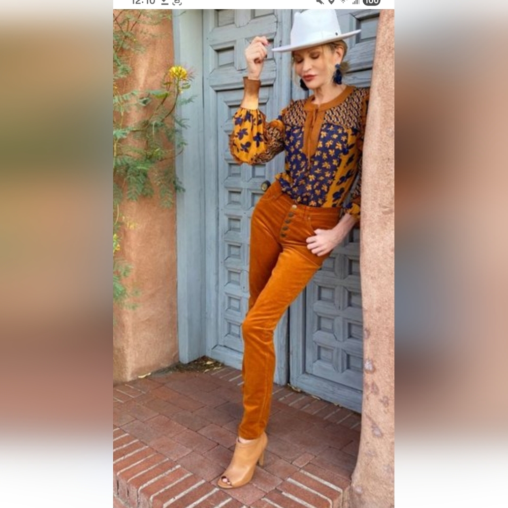 Cabi 3927 Burnt Orange Corduroy Button Front Pants 8